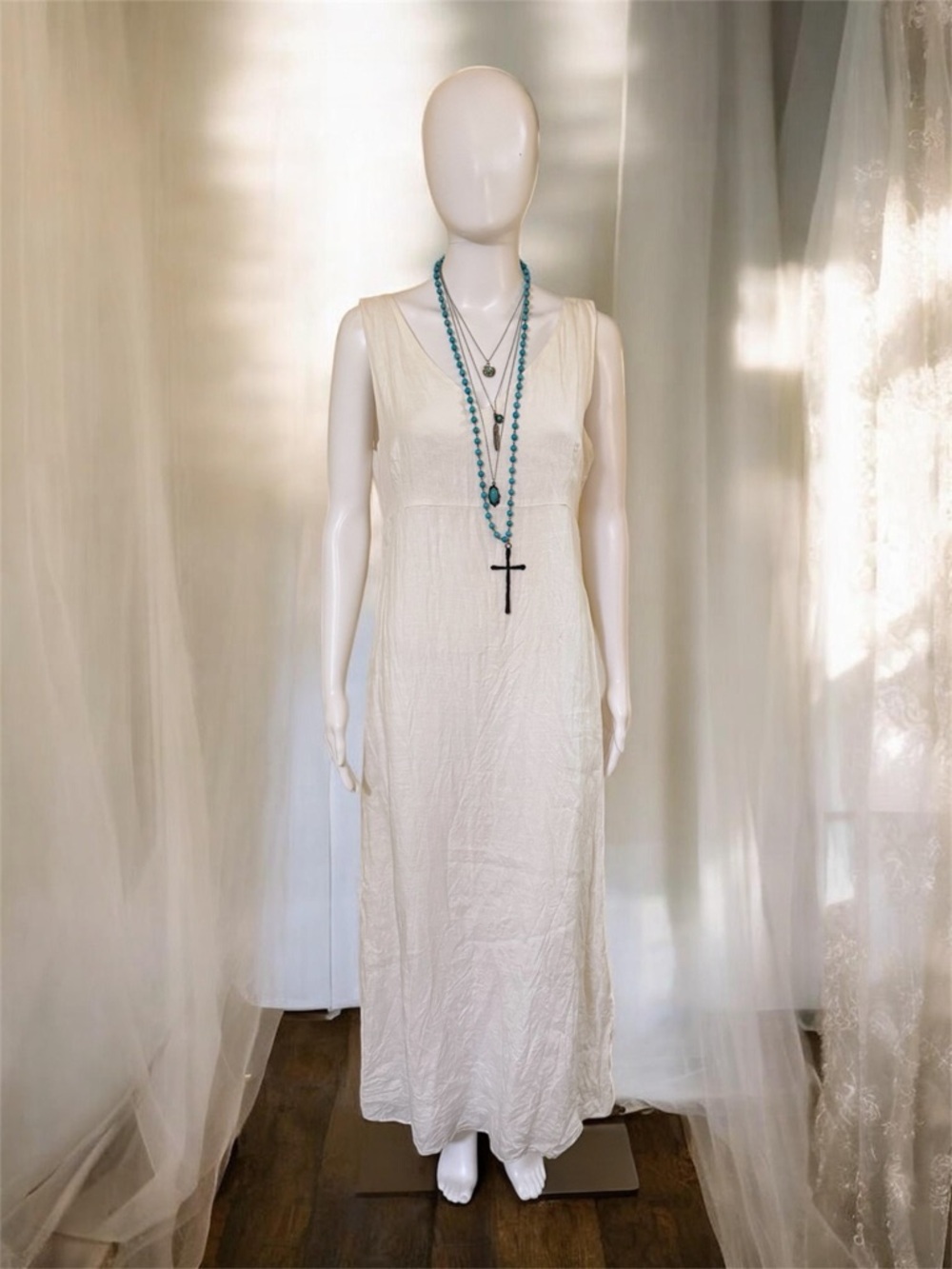 Classic Sleeveless linen White Maxi Dress